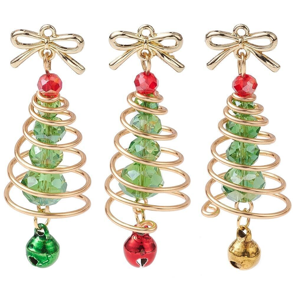 5176 9Pcs Glass Christmas Tree with Bowknot Pendant Christmas Theme Charms